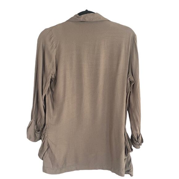 XXI Brown Waterfall Opened Front Slouchy Long Sleeve Cardigan Jacket Women Sz 8 - Picture 2 of 8